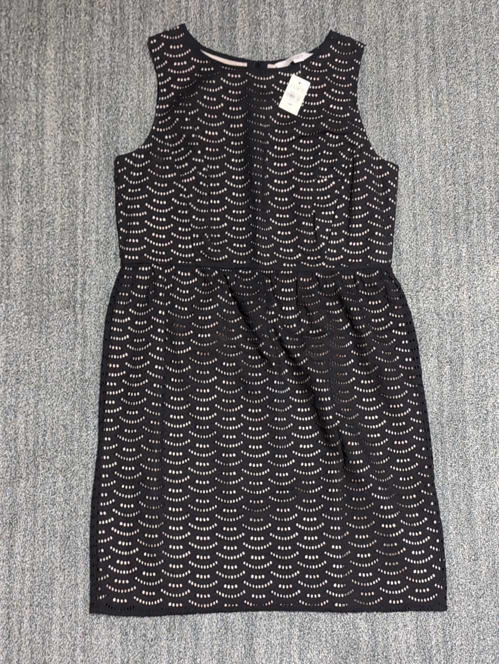 LOFT NWT Black Eyelet Sleeveless Shift Dress 10P